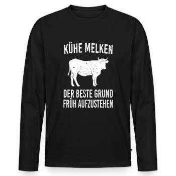 Kühe melken lustiger Spruch - Männer Premium Bio Langarmshirt - Schwarz - Vorne - Nico (187cm)