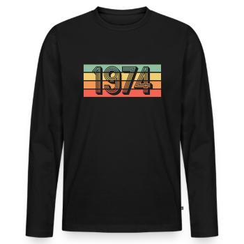 Année 1974 - T-shirt manches longues Premium bio Homme - noir - Devant - Nico (187cm)