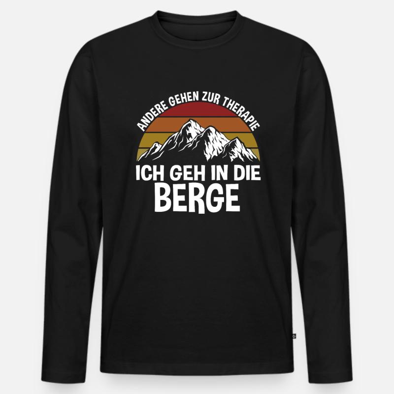 Wanderer Berge Statt Therapie - Männer Premium Bio Langarmshirt - Schwarz