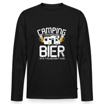Camping Bier Spruch - Männer Premium Bio Langarmshirt - Schwarz - Vorne - Nico (187cm)