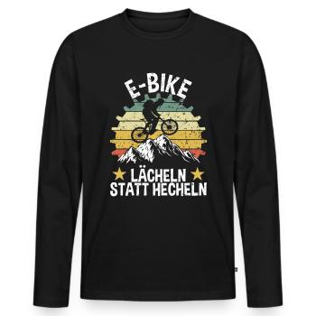 E-Bike Radfahrer Lächeln Statt Hecheln - Männer Premium Bio Langarmshirt - Schwarz - Vorne - Nico (187cm)
