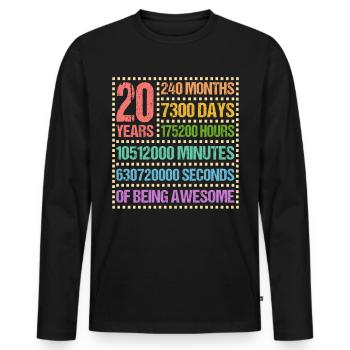 20 years twentieth birthday gift - Men's Premium Organic Long Sleeve Shirt - black - Front - Nico (187cm)