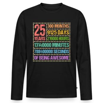 25 ans Vingt-cinquième anniversaire Cadeau - T-shirt manches longues Premium bio Homme - noir - Devant - Nico (187cm)