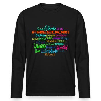 Freedom Peace Democracy - Political Statement - Men's Premium Organic Long Sleeve Shirt - black - Front - Nico (187cm)