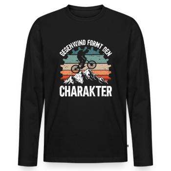 Fahrrad Gegenwind formt den Charakter - Männer Premium Bio Langarmshirt - Schwarz - Vorne - Nico (187cm)