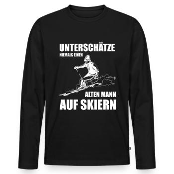 Unterschätze Niemals Einen Alten Mann auf Skiern - Männer Premium Bio Langarmshirt - Schwarz - Vorne - Nico (187cm)