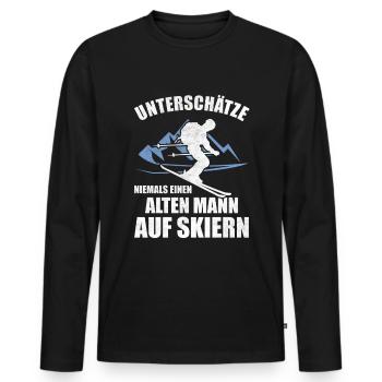 Unterschätze Niemals Einen Alten Mann auf Skiern - Männer Premium Bio Langarmshirt - Schwarz - Vorne - Nico (187cm)