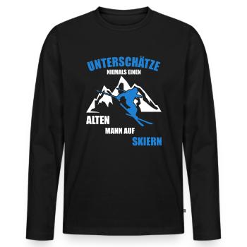 Unterschätze Niemals Alten Mann Beim Ski Fahren - Männer Premium Bio Langarmshirt - Schwarz - Vorne - Nico (187cm)