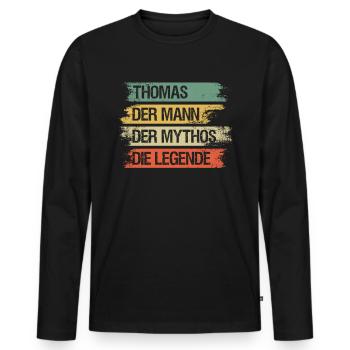 Thomas der Mann der Mythos die Legende - Männer Premium Bio Langarmshirt - Schwarz - Vorne - Nico (187cm)