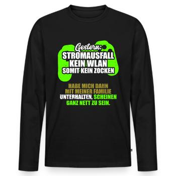 Gestern Stromausfall Gamer Zocken Videospiele - Männer Premium Bio Langarmshirt - Schwarz - Vorne - Nico (187cm)