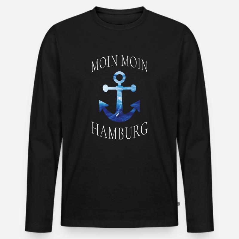 Moin Hamburg, Anker - Männer Premium Bio Langarmshirt - Schwarz