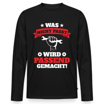 Was nicht passt wird Passend gemacht - Männer Premium Bio Langarmshirt - Schwarz - Vorne - Nico (187cm)