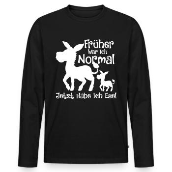 Früher war ich Normal jetzt habe ich Esel Bauer - Männer Premium Bio Langarmshirt - Schwarz - Vorne - Nico (187cm)