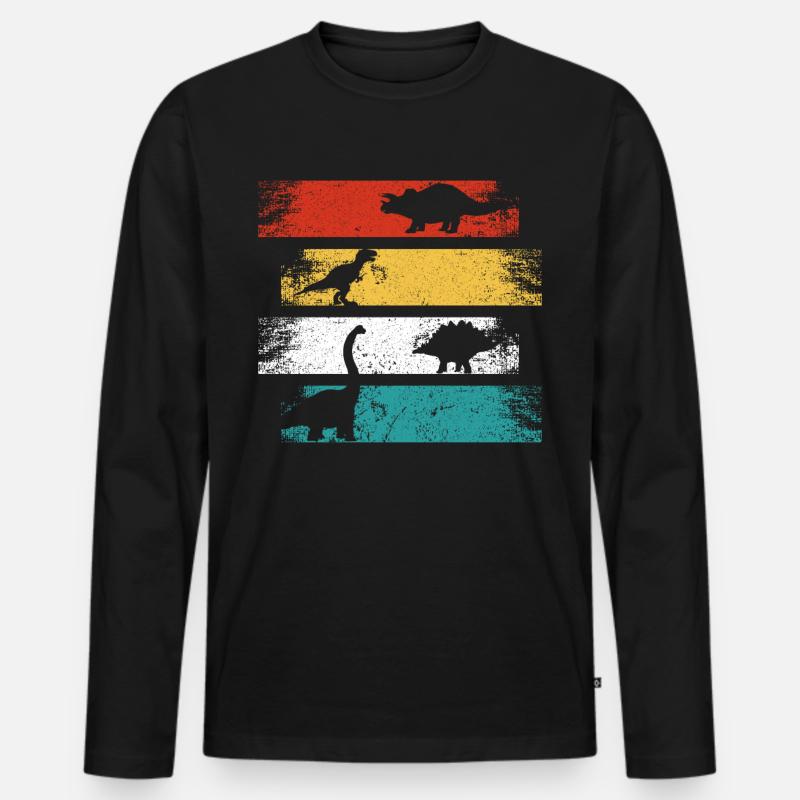 Retro Dino T-Rex Styracosaurus Dinosaurier - Männer Premium Bio Langarmshirt - Schwarz