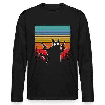 Schützenkatze Retro Katze Sonnenuntergang Katzen - Männer Premium Bio Langarmshirt - Schwarz - Vorne - Nico (187cm)