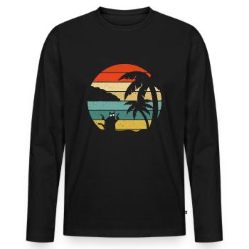 Pew Pew Vintage crazy cat palm tree cats graphic - Men's Premium Organic Long Sleeve Shirt - black - Front - Nico (187cm)