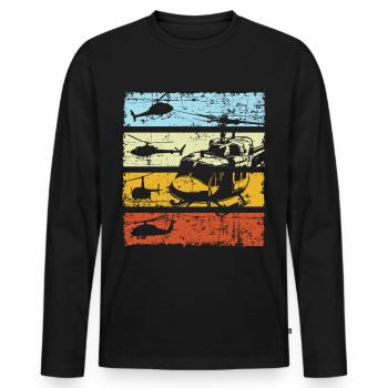 Helicopter Retro Vintage - T-shirt manches longues Premium bio Homme - noir - Devant - Nico (187cm)