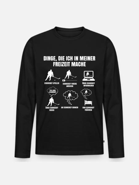 Dinge Die Ich In Meiner Freizeit Mache Eishockey - Männer Premium Bio Langarmshirt - Schwarz