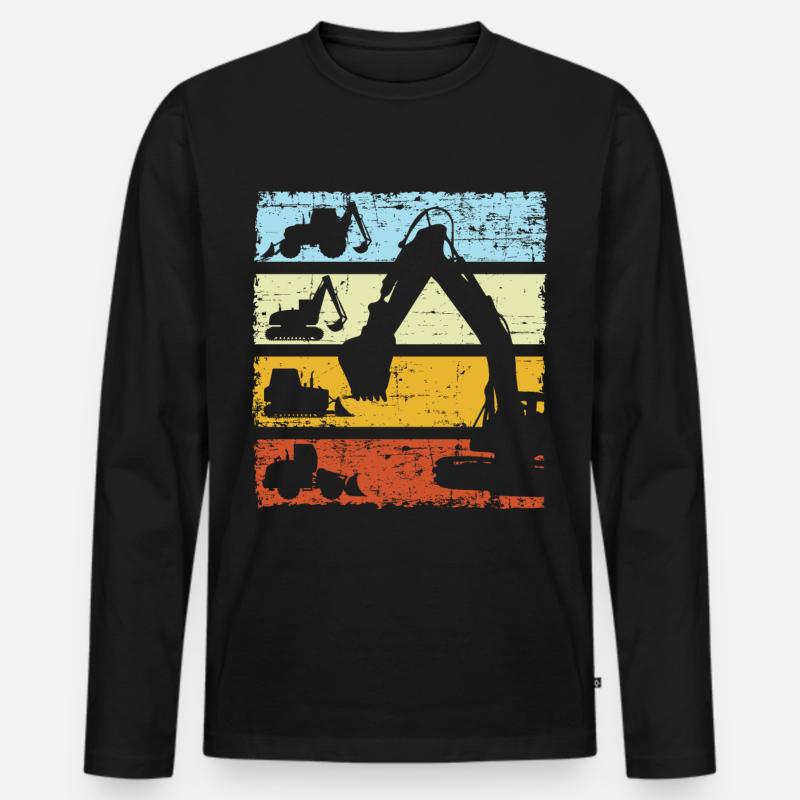 Bagger Baggerfahrer Baustelle Retro Bauarbeiter - Männer Premium Bio Langarmshirt - Schwarz