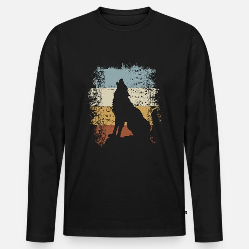 Retro Vintage Wolf - Männer Premium Bio Langarmshirt - Schwarz