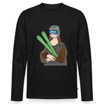 Mona Lisa Skier Leonardo Da Vinci Ski Hiver - T-shirt manches longues Premium bio Homme - noir - Devant - Nico (187cm)