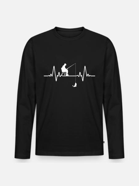 Angler Herzschlag Angeln EKG Herzfrequenz Angler - Männer Premium Bio Langarmshirt - Schwarz