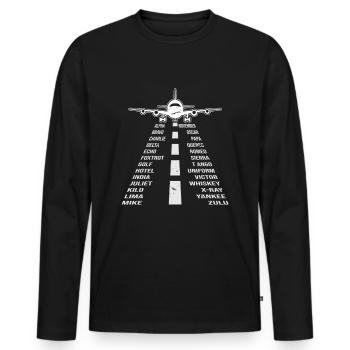Pilot Airplane Alphabet - Phonetic Alphabet - Men's Premium Organic Long Sleeve Shirt - black - Front - Nico (187cm)