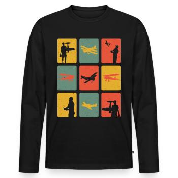 Retro Model Airplane Model Airplane Model Airplane - Men's Premium Organic Long Sleeve Shirt - black - Front - Nico (187cm)