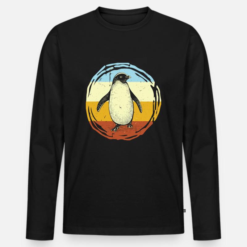 Retro Penguin - Männer Premium Bio Langarmshirt - Schwarz
