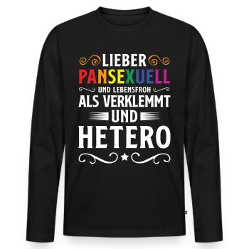 Pansexuell und lebensfroh als verklemmt und Hetero - Männer Premium Bio Langarmshirt - Schwarz - Vorne - Nico (187cm)
