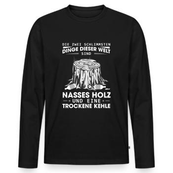Nasses Holz Trockene Kehle Holzfäller Förster Bier - Männer Premium Bio Langarmshirt - Schwarz - Vorne - Nico (187cm)
