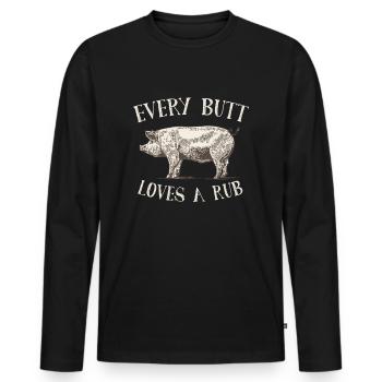 Every Butt Loves A Rub Pig Retro - Men's Premium Organic Long Sleeve Shirt - black - Front - Nico (187cm)