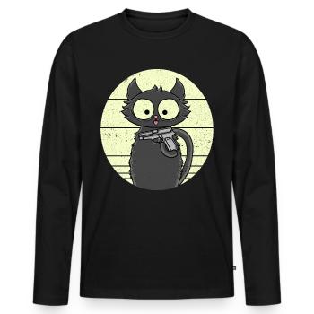 Cat Pew Pew Crazy Katze Pistole lustiges Katzen - Männer Premium Bio Langarmshirt - Schwarz - Vorne - Nico (187cm)