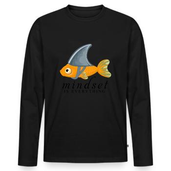 Mindset Is Everything Goldfisch mit Haifischflosse - Männer Premium Bio Langarmshirt - Schwarz - Vorne - Nico (187cm)