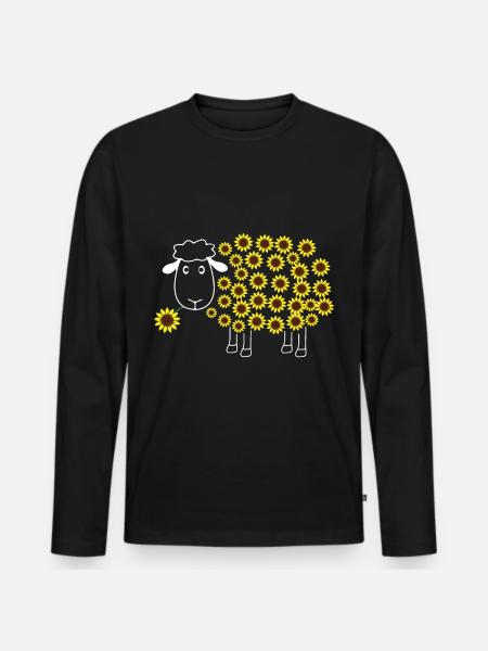 Süßes Schaf mit Blume Sonnenblume - Männer Premium Bio Langarmshirt - Schwarz