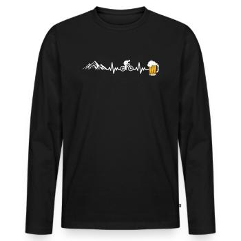 Vélo bière rythme cardiaque - T-shirt manches longues Premium bio Homme - noir - Devant - Nico (187cm)