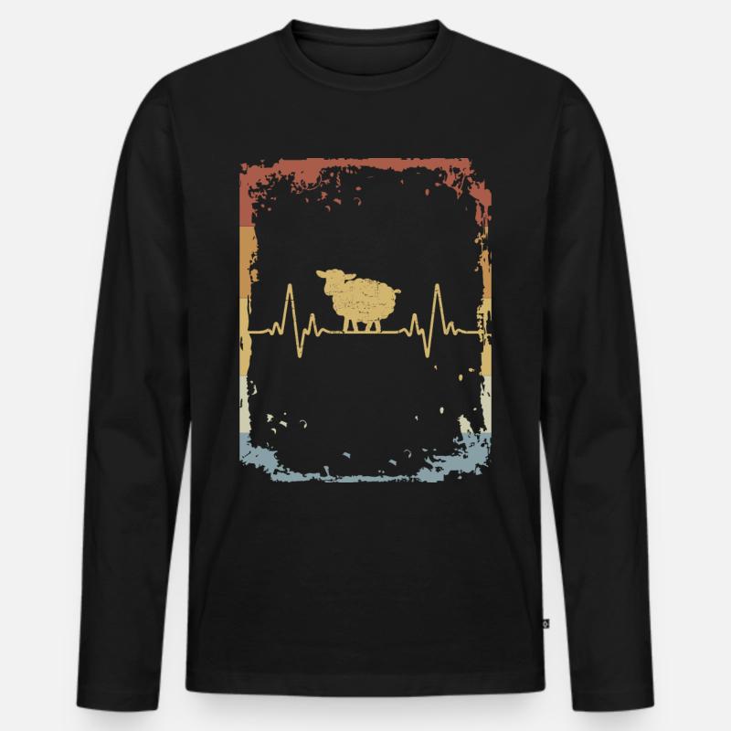 Schaf Herzschlag Retro - Männer Premium Bio Langarmshirt - Schwarz