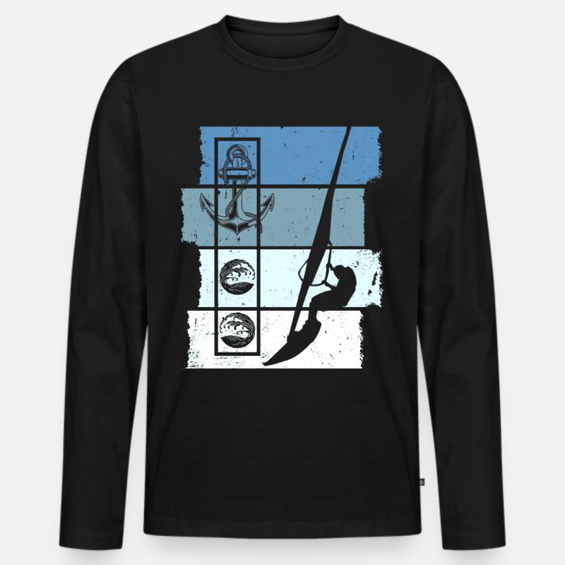 Windsurfen Retro - Männer Premium Bio Langarmshirt - Schwarz