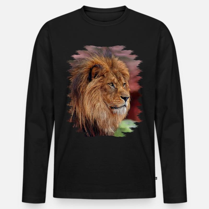 Löwe - Männer Premium Bio Langarmshirt - Schwarz