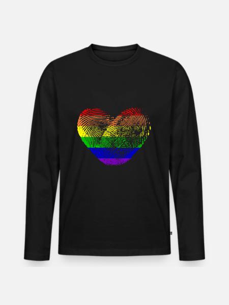 Gay - heart - fingerprint - Men's Premium Organic Long Sleeve Shirt - black