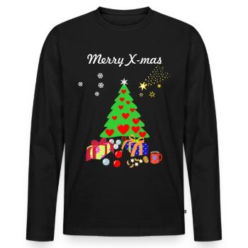 Merry X-Mas Joyeux Noël Noel xmas arbre cadeaux - T-shirt manches longues Premium bio Homme - noir - Devant - Nico (187cm)