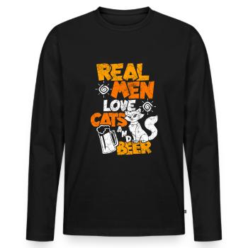 Cadeau de boisson alcool bière bière chat - T-shirt manches longues Premium bio Homme - noir - Devant - Nico (187cm)