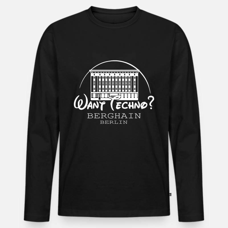 Want Techno Berlin - Männer Premium Bio Langarmshirt - Schwarz