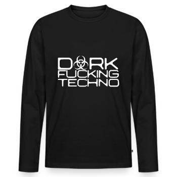 DARK F. TECHNO - Hardstyle - Männer Premium Bio Langarmshirt - Schwarz - Vorne - Nico (187cm)