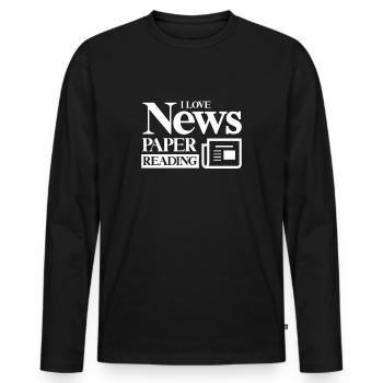 J'adore lire les lecteurs de magazines de journaux - T-shirt manches longues Premium bio Homme - noir - Devant - Nico (187cm)
