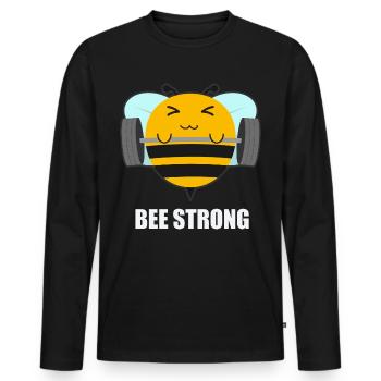 Be Strong Biene Kraftsport Fitness Gym Workout - Männer Premium Bio Langarmshirt - Schwarz - Vorne - Nico (187cm)