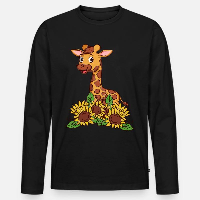 Giraffe mit Sonnenblumen - Männer Premium Bio Langarmshirt - Schwarz