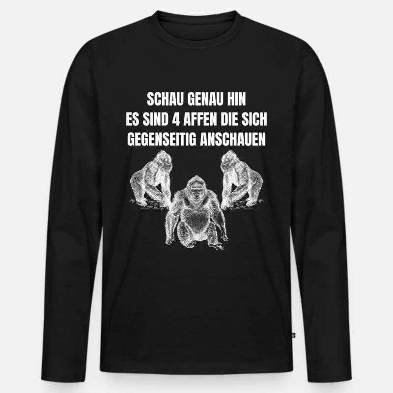 4 Affen Die Sich Gegenseitig Anschauen Affe Spruch - Männer Premium Bio Langarmshirt - Schwarz