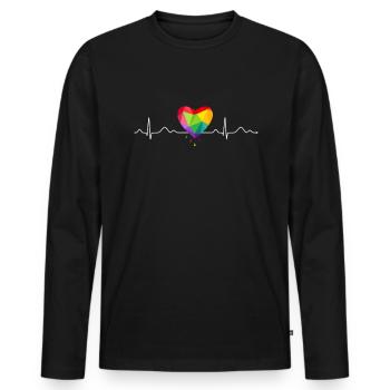 LGBT Gay Pride Regenbogen Herz Herzschlag - Männer Premium Bio Langarmshirt - Schwarz - Vorne - Nico (187cm)