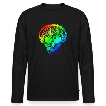 Hardstyle Skull Rainbow Headphones - Men's Premium Organic Long Sleeve Shirt - black - Front - Nico (187cm)